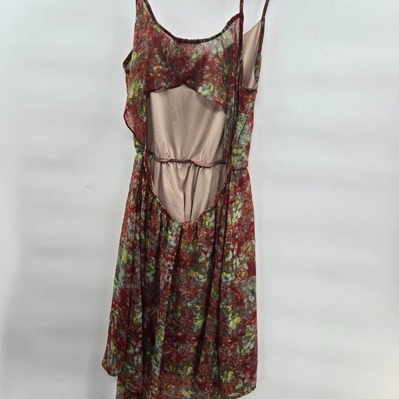 Lush Red Floral Scoop Neck Open Back Lined Hi-Lo Dress Large - Picture 9 of 9